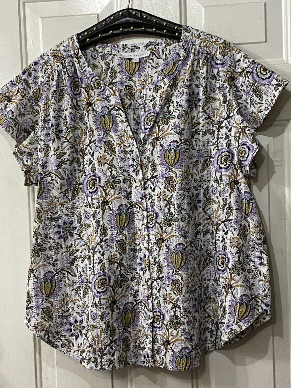 Jane + Delancey Sz 1X Blouse Button Up Flutter Sleeve Multi Paisley Cotton